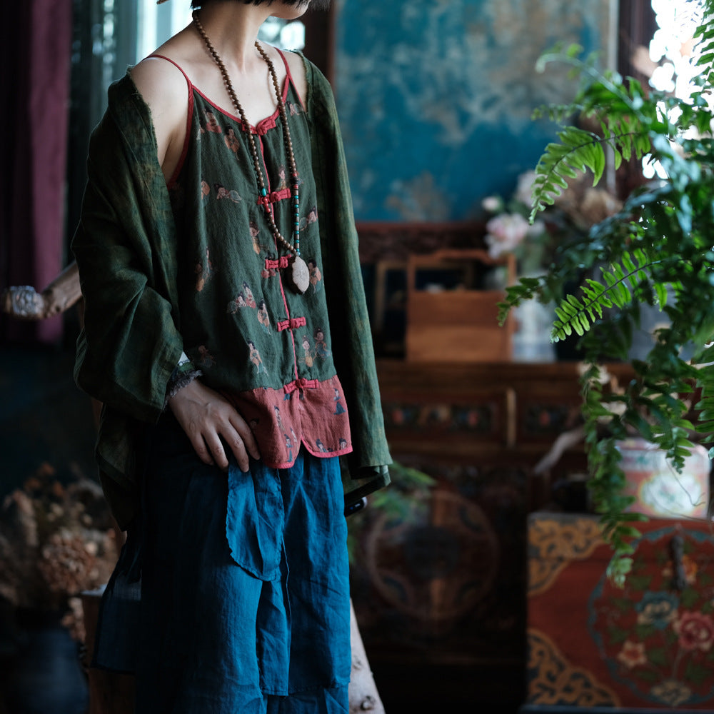 Front view of playful green camisole top