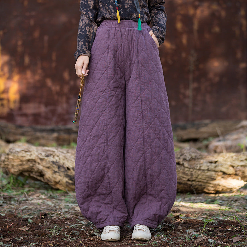 Detail of quilted linen pants stitching