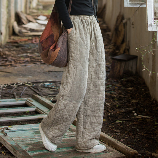 Front view of ramie padded quilted pants