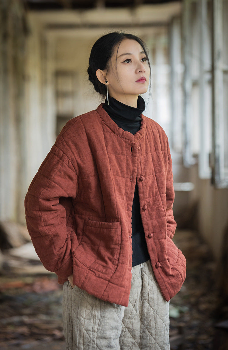 red ramie Padded Short Jacket