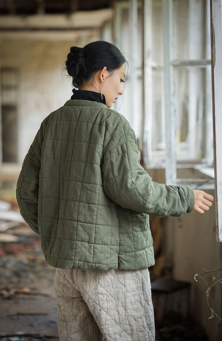 Back view of Ramie Padded Short Jacket showing full design