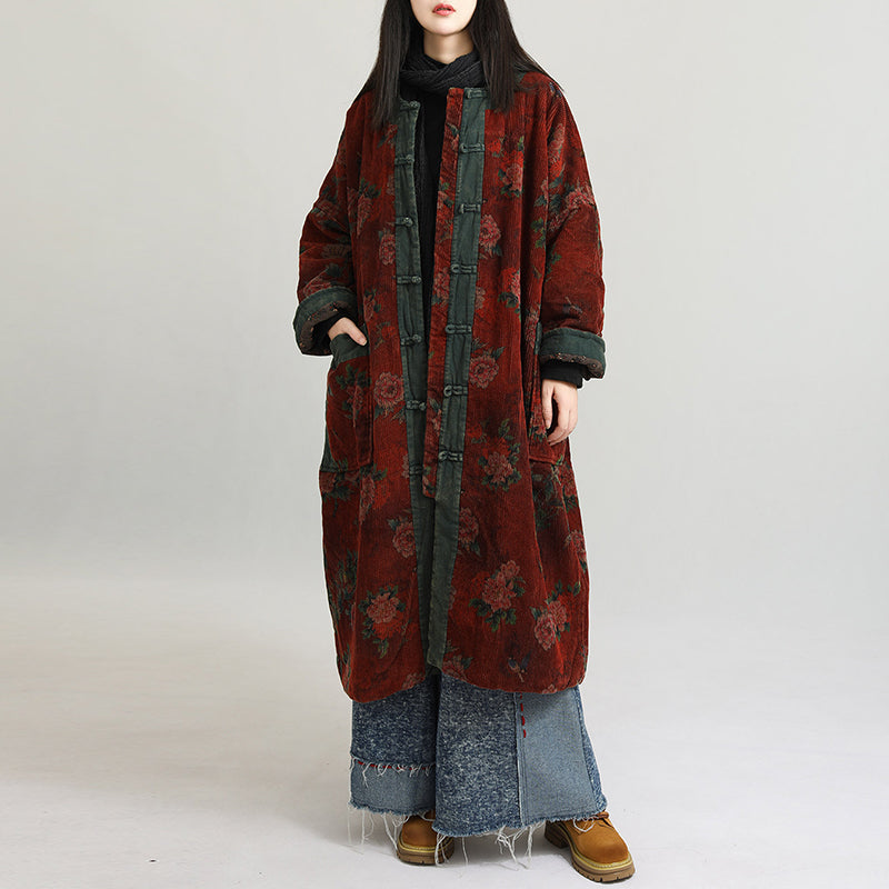 Retro floral corduroy quilted jacket front view