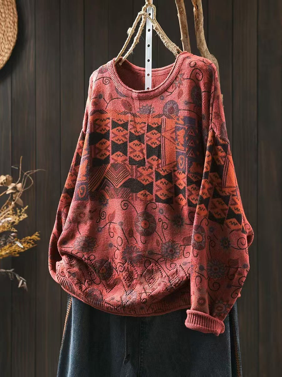 Lifestyle shot of retro printed cotton sweater for everyday wear