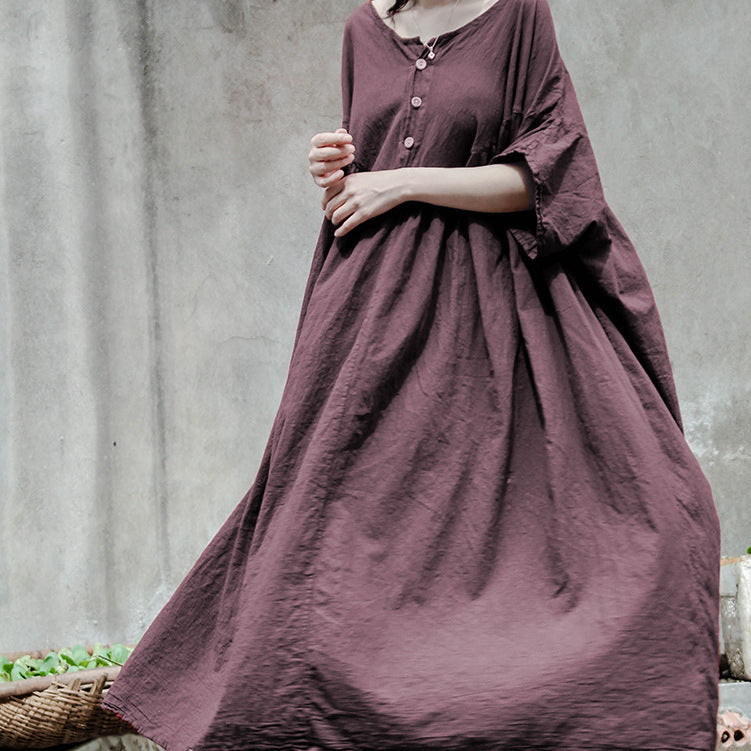 Front view of a relaxed linen dress