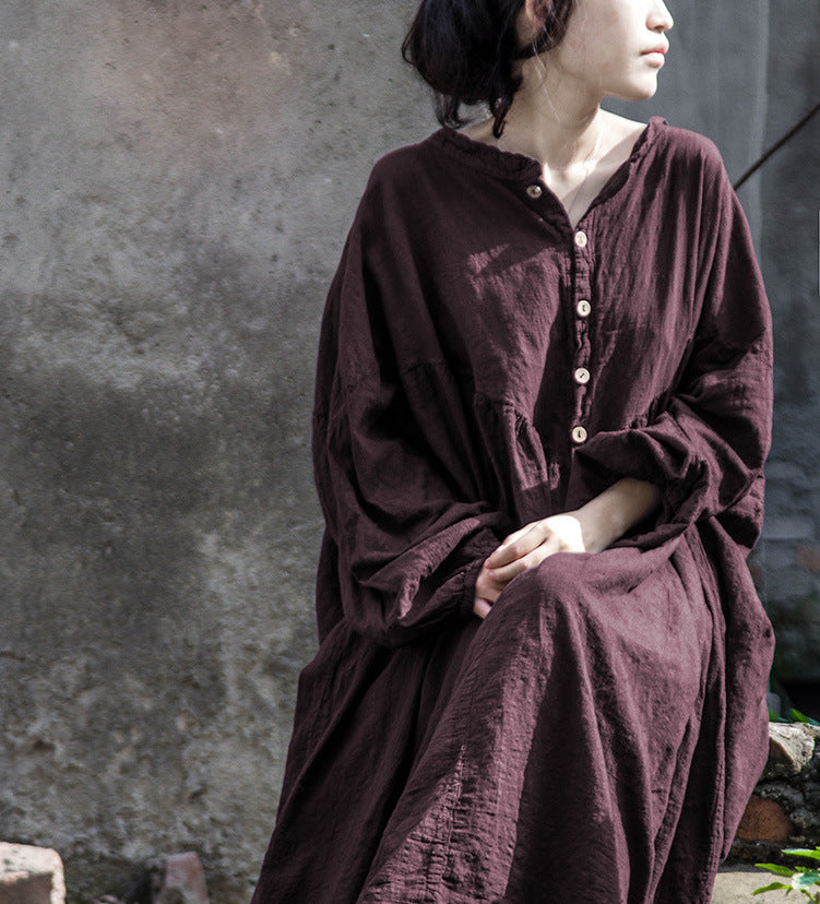 Long sleeve cotton linen dress with a timeless and comfortable look