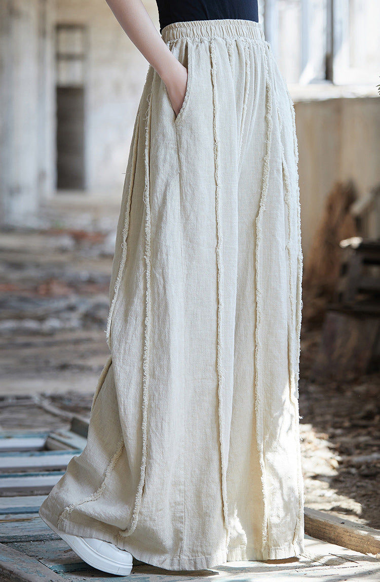 Front view of relaxed ramie pants lightweight vintage style trousers