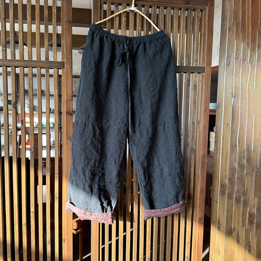 Relaxed washed linen pants front view in a loose casual fit