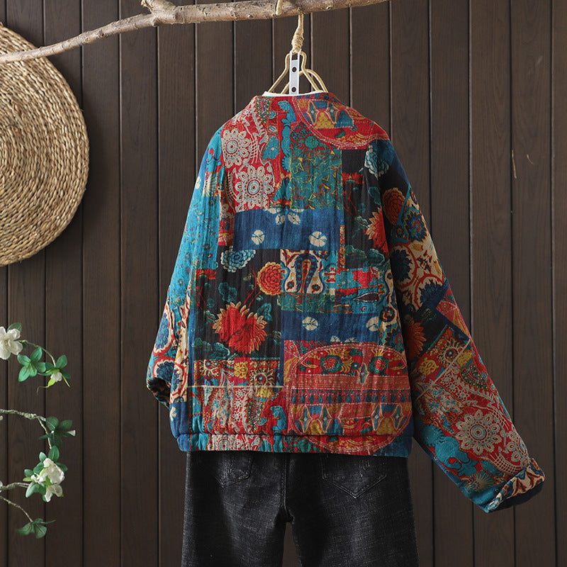 Blue Jacket Patchwork Blue Patchwork Quilted Jacket – Vintage Boho Padded Winter Coat ...