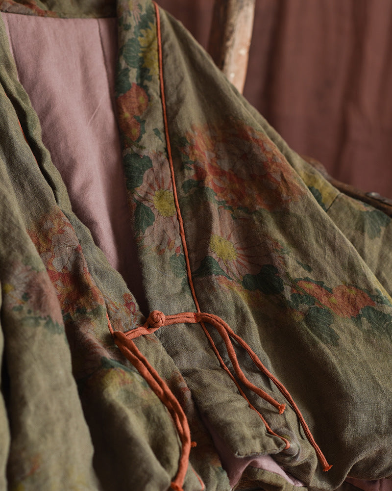 Back view of retro floral quilted cropped jacket