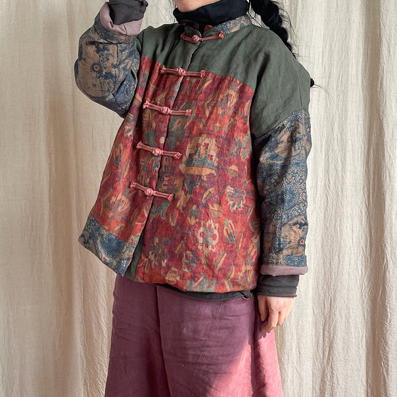 Close-up of frog button detail on vintage quilted padded jacket