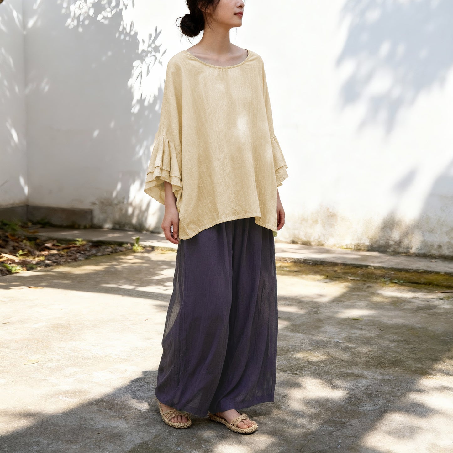 High-quality texture of natural cotton and linen fabric blend.