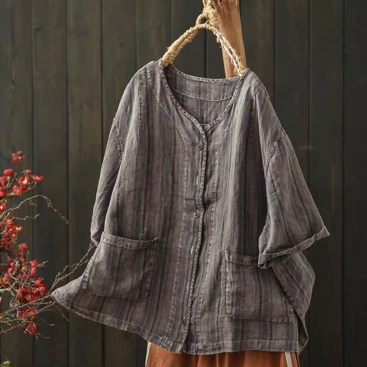 striped linen blouse with a soft natural silhouette