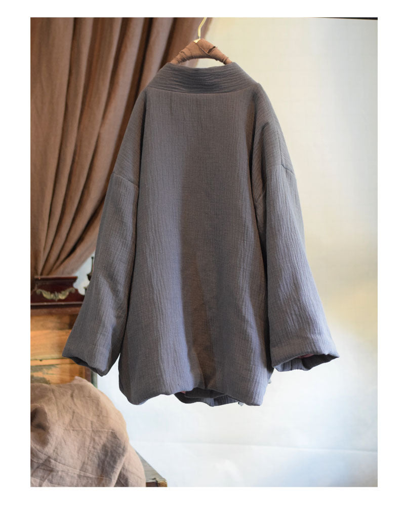 Back view of cotton quilted kimono jacket with relaxed fit