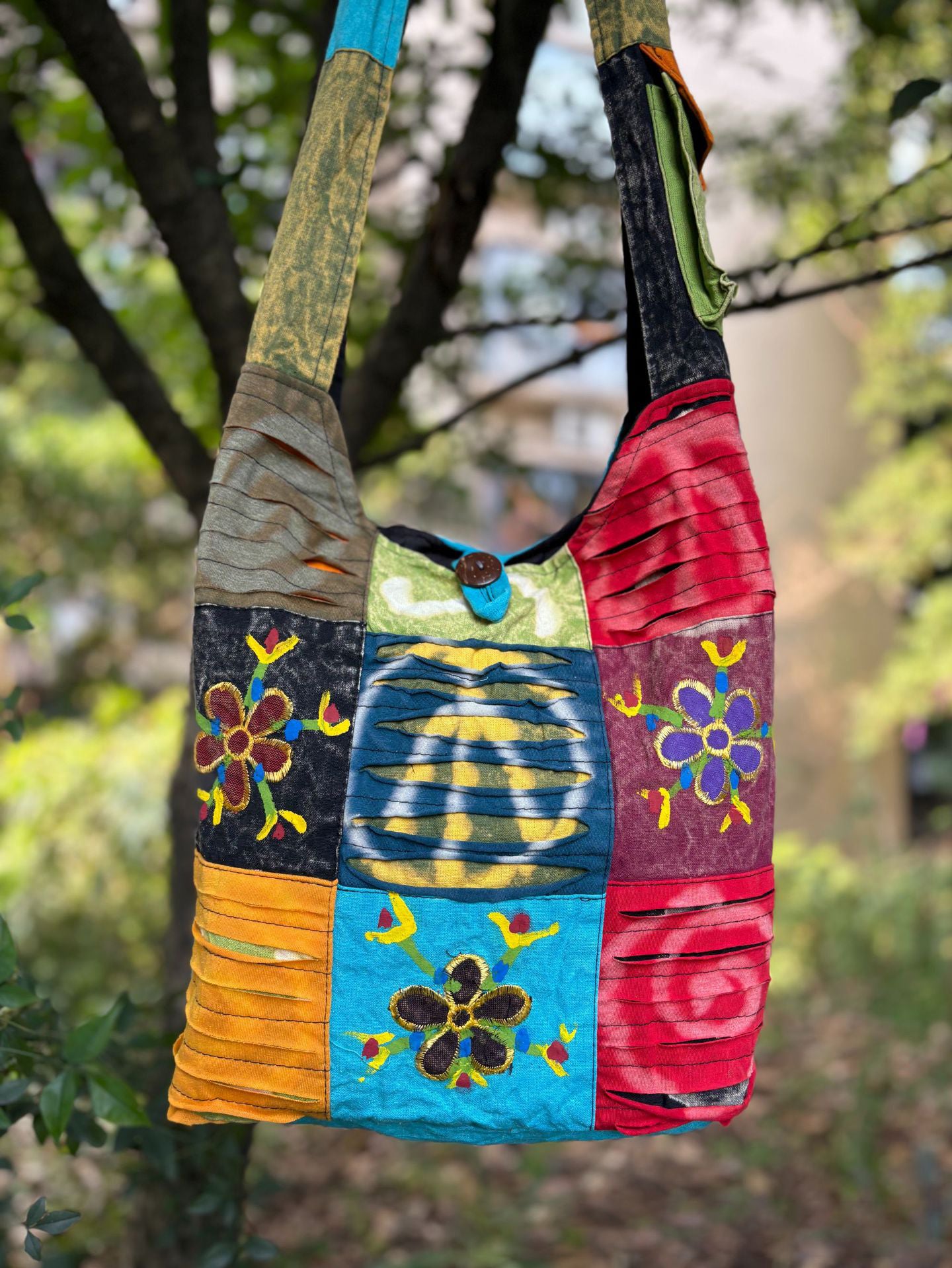 Back view of Nepal handmade boho shoulder bag
