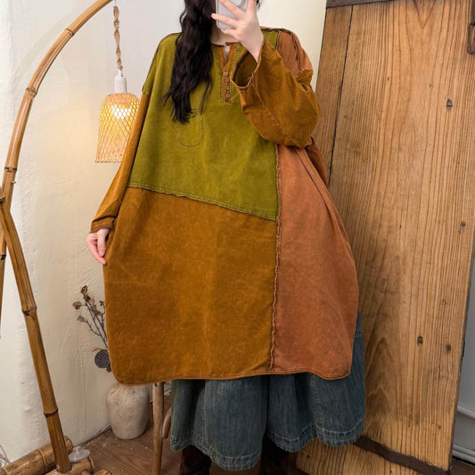 Front view of vintage color block tunic top with side slits