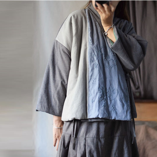 Front view of vintage colorblock padded jacket