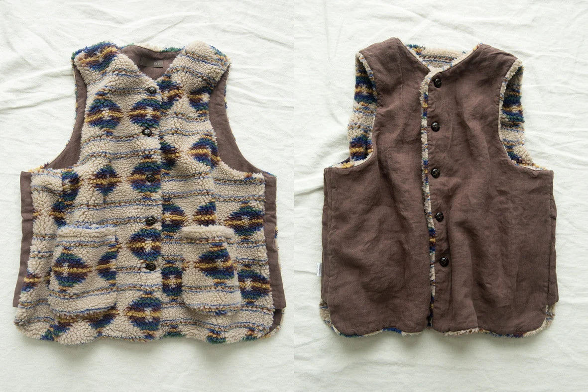 Back view of Vintage Cozy Faux Shearling Vest, soft plush material