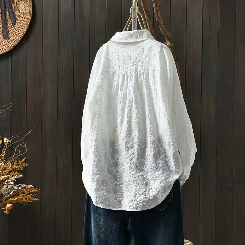 back view of vintage crochet lace embroidered blouse