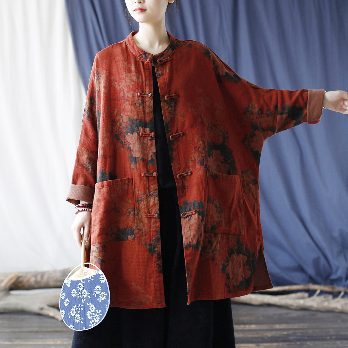 Button Detail on Vintage Floral Cotton Jacket