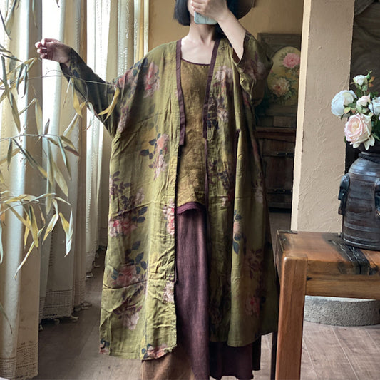 Vintage floral cotton kimono jacket with front tie closure