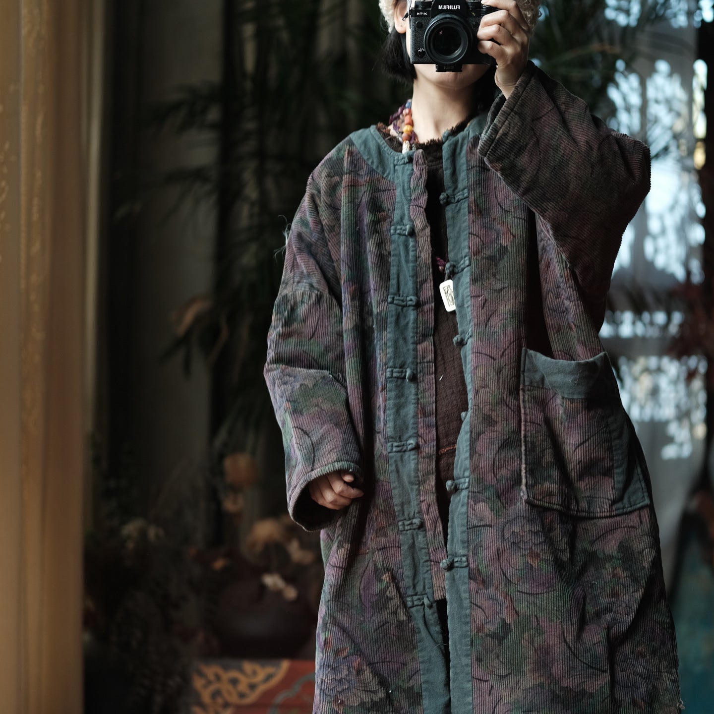 Retro floral corduroy quilted jacket lifestyle image