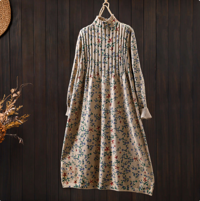 Close-up of ditsy floral pattern on knit dress