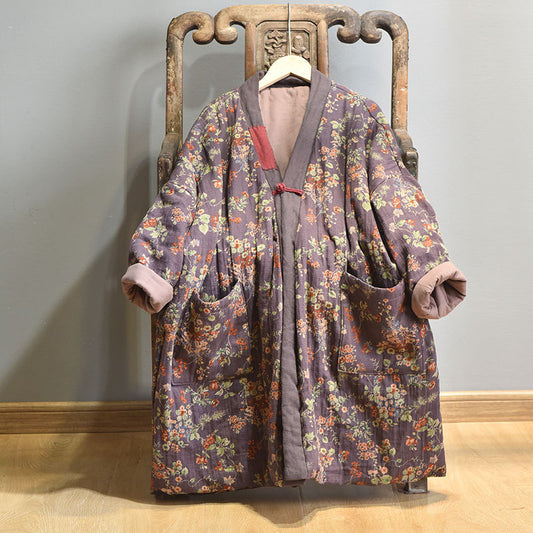 Warm and cozy outfit with vintage floral quilted padded coat