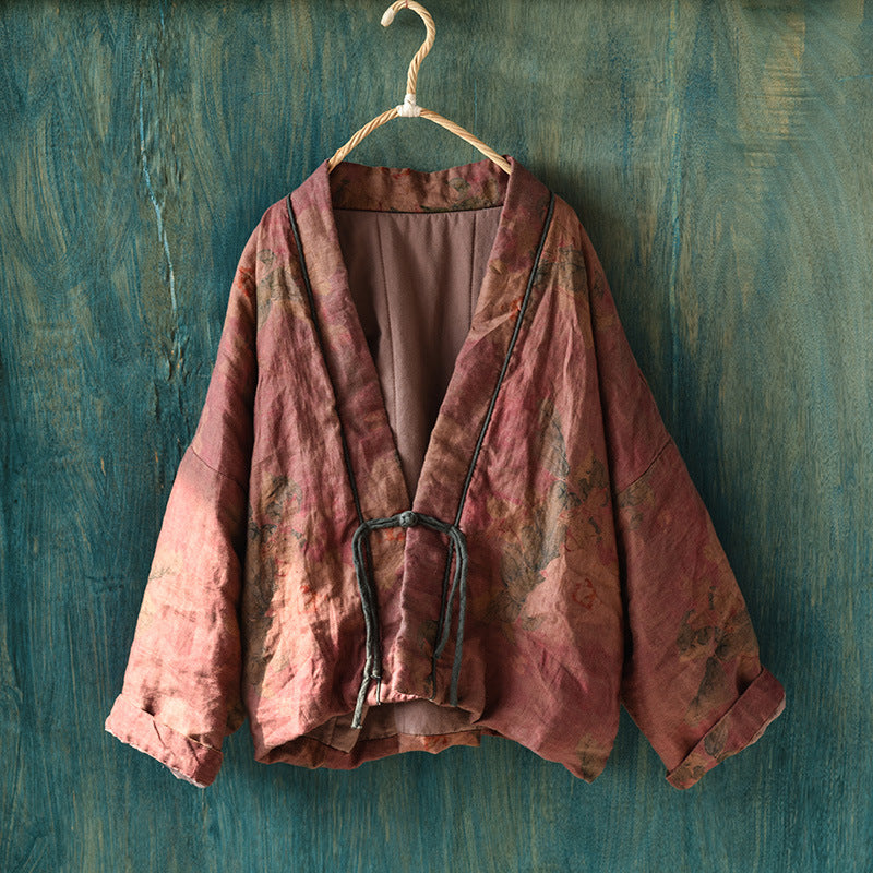 Front view of vintage floral quilted short jacket