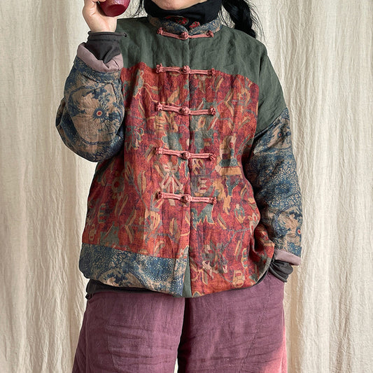Front view of vintage frog button quilted jacket retro coat