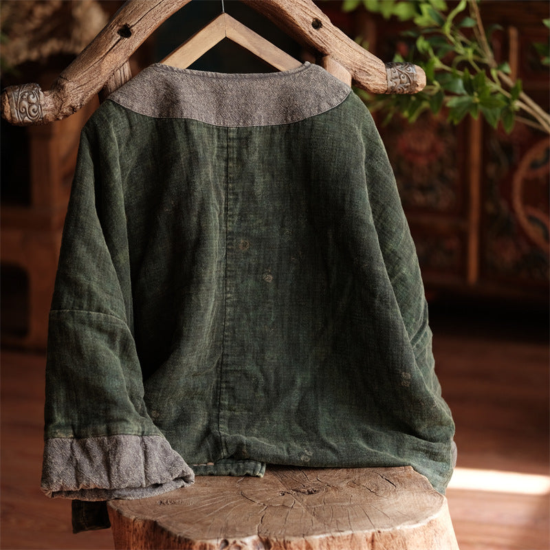 Back view of vintage green quilted short winter coat