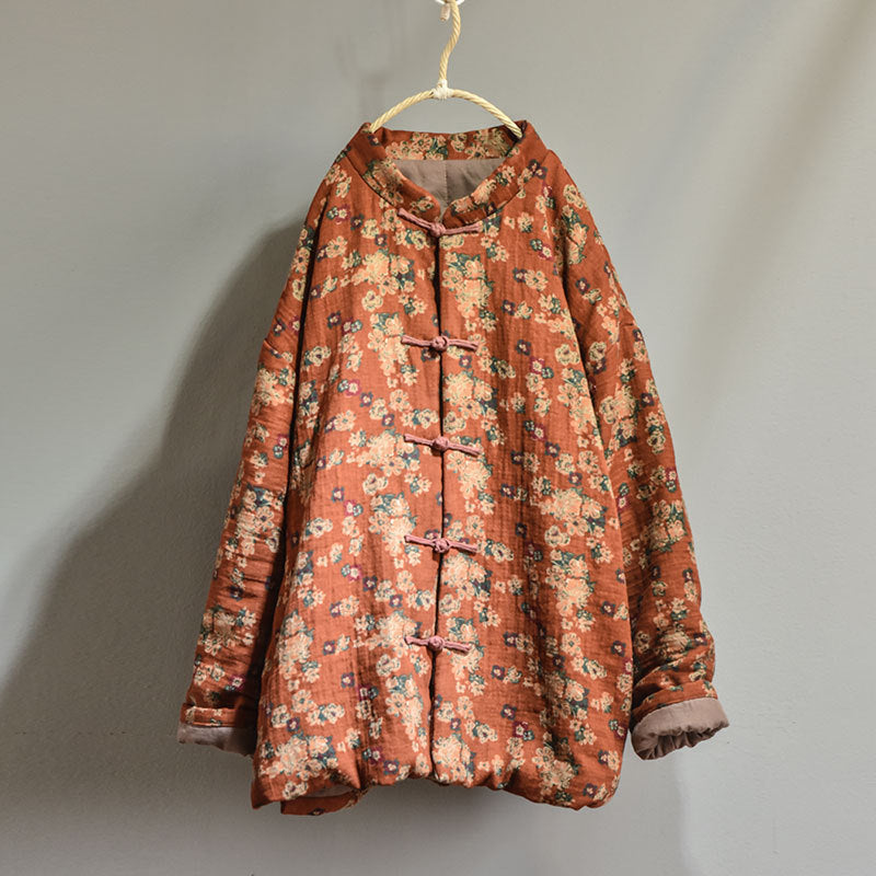 floral pattern and padding detail of jacket