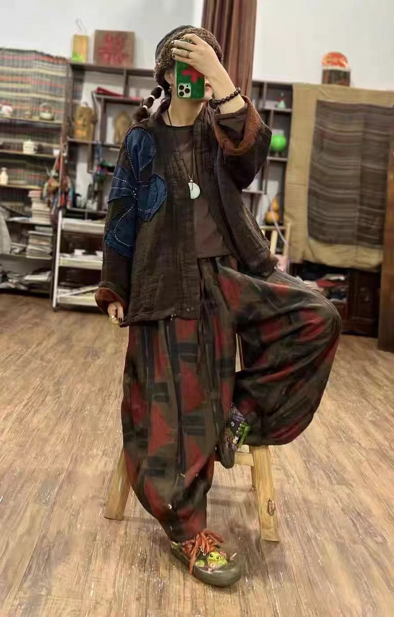 Linen fabric texture of vintage-inspired cardigan