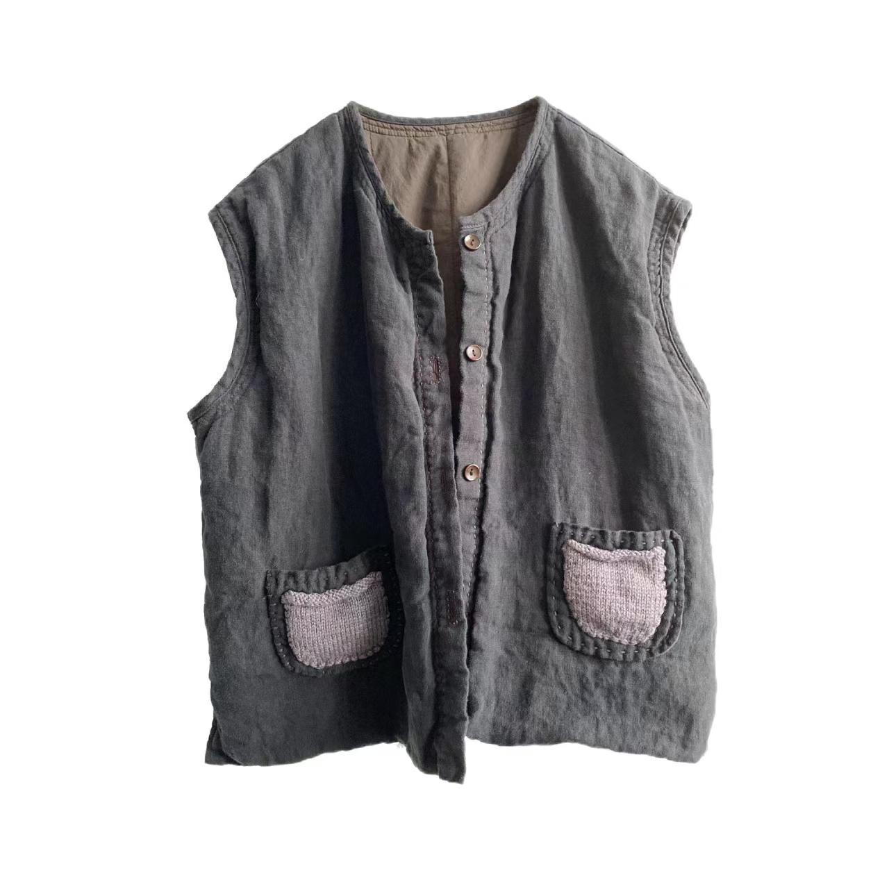 Soft quilted stitching detail on linen vest