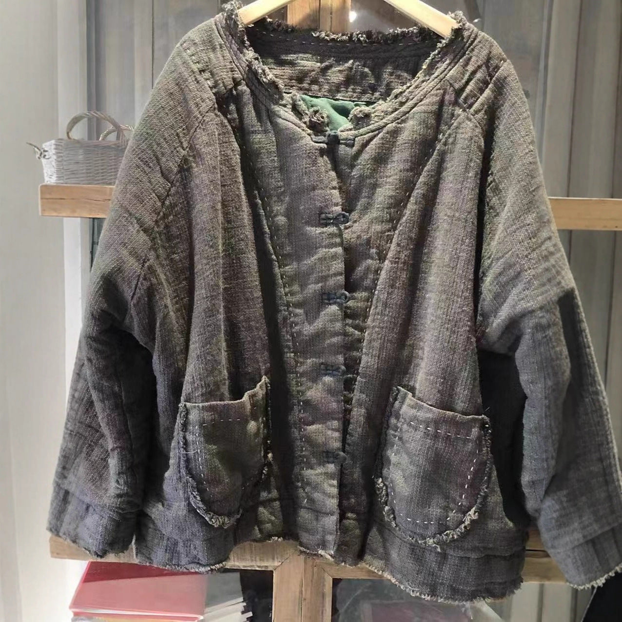 Yarn-dyed linen fabric texture close-up