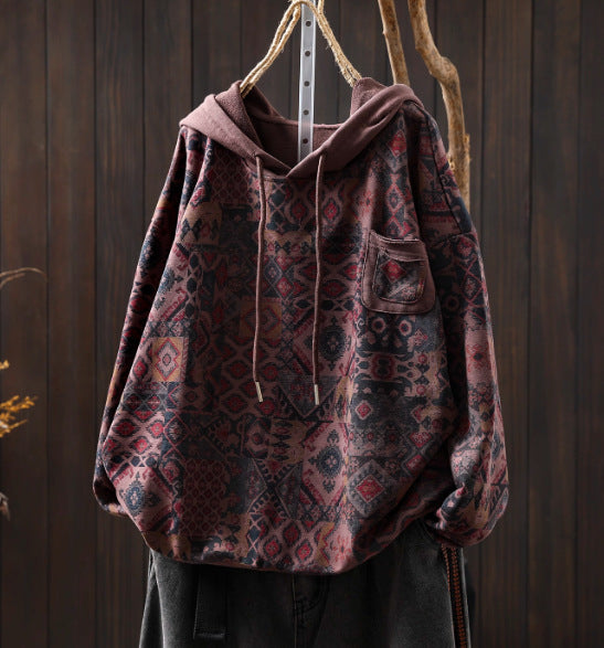 vintage print detail on boho hoodie