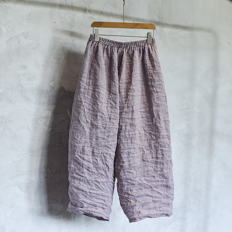 Relaxed linen pants styled with casual top for everyday wear