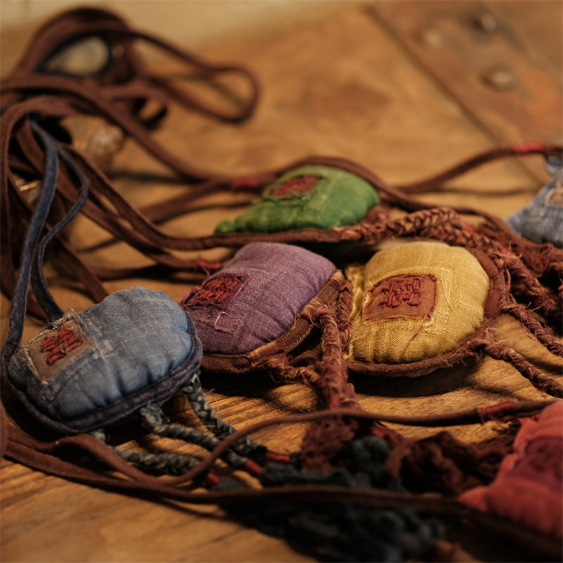 Vintage washed linen embroidered accessory front view