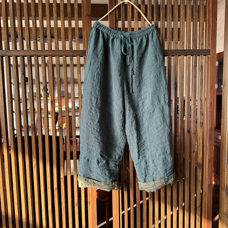 Loose fit washed linen pants styled with a simple casual top