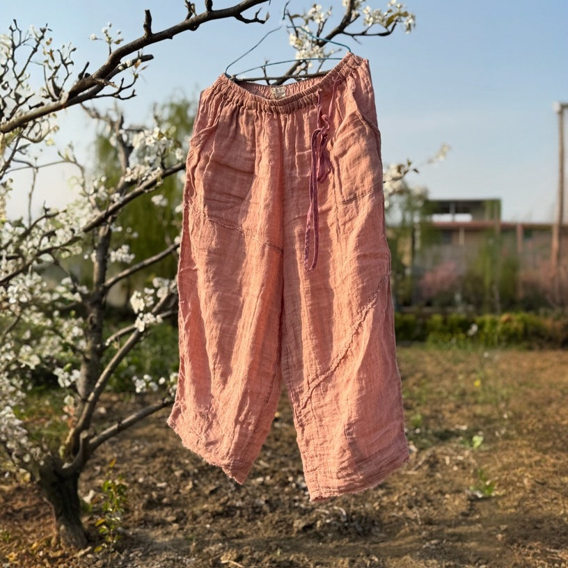Cropped linen pants styled with casual top for everyday wear