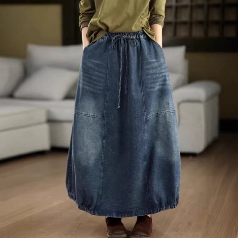Women’s washed denim A-line skirt with a soft casual look