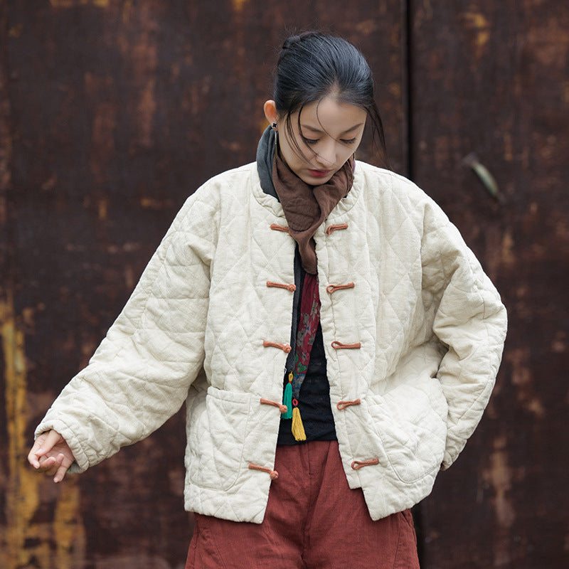 Diamond Quilted Ramie Padded Short Jacket