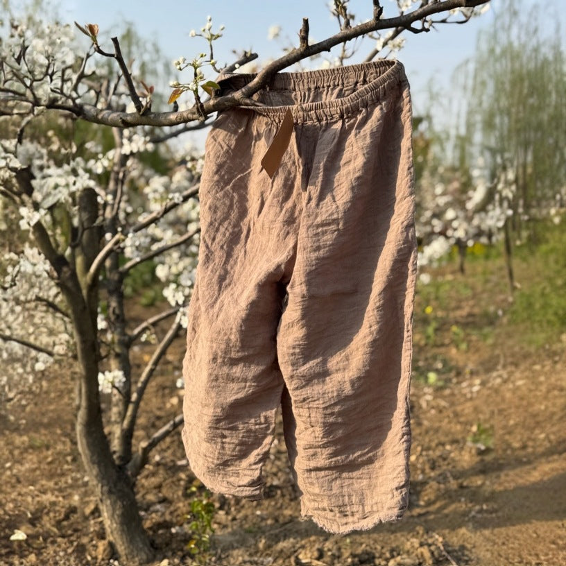 linen cropped pants showing lightweight drape