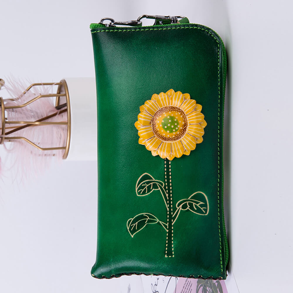 First Layer Cowhide Flower Coin Purse