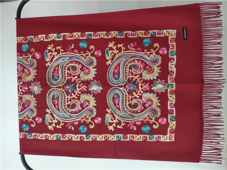 Embroidered Imitation Cashmere Tassel Shawl Scarf