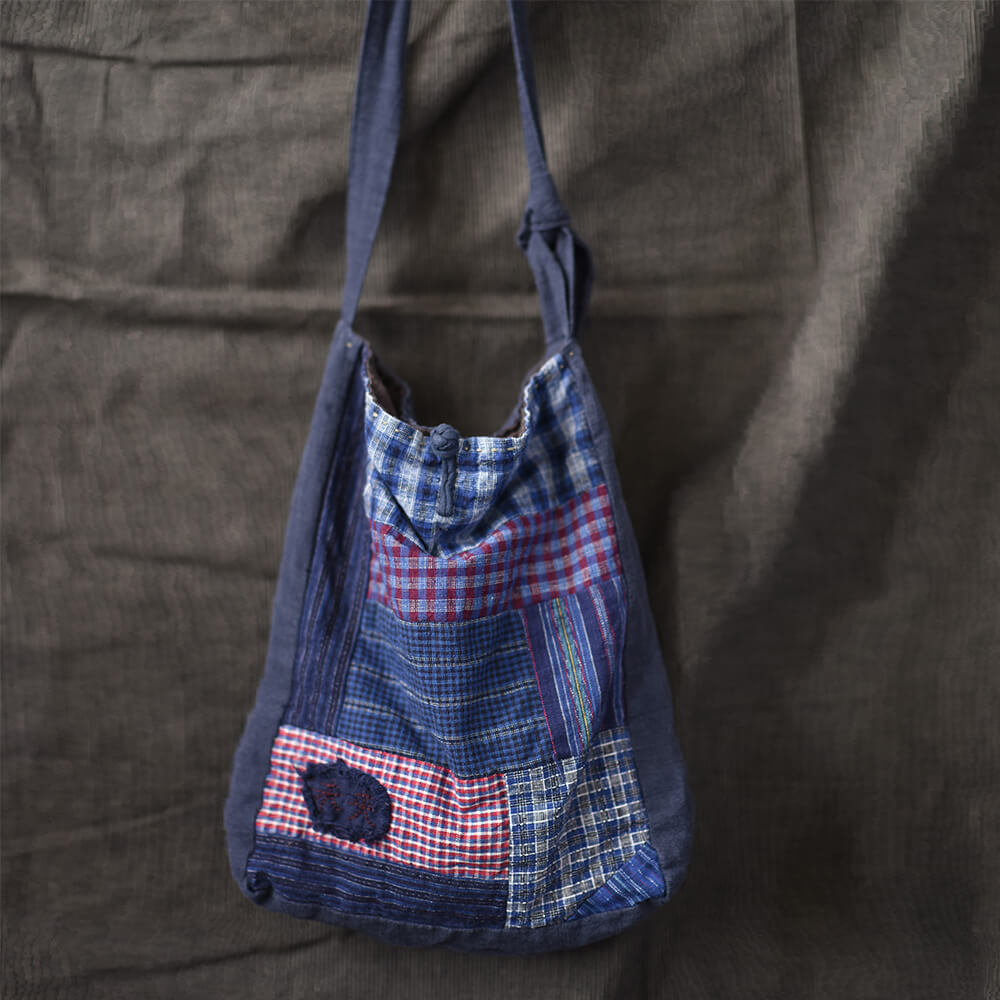 Handmade Colorblock Plaid Crosssbody Bag