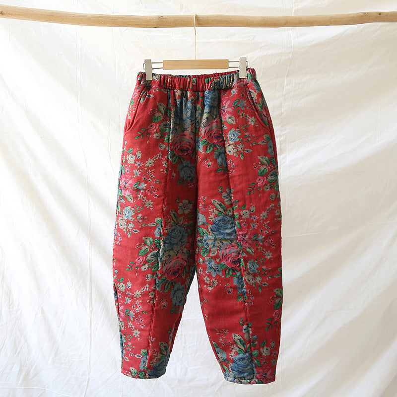 Red Floral Quilted Pants