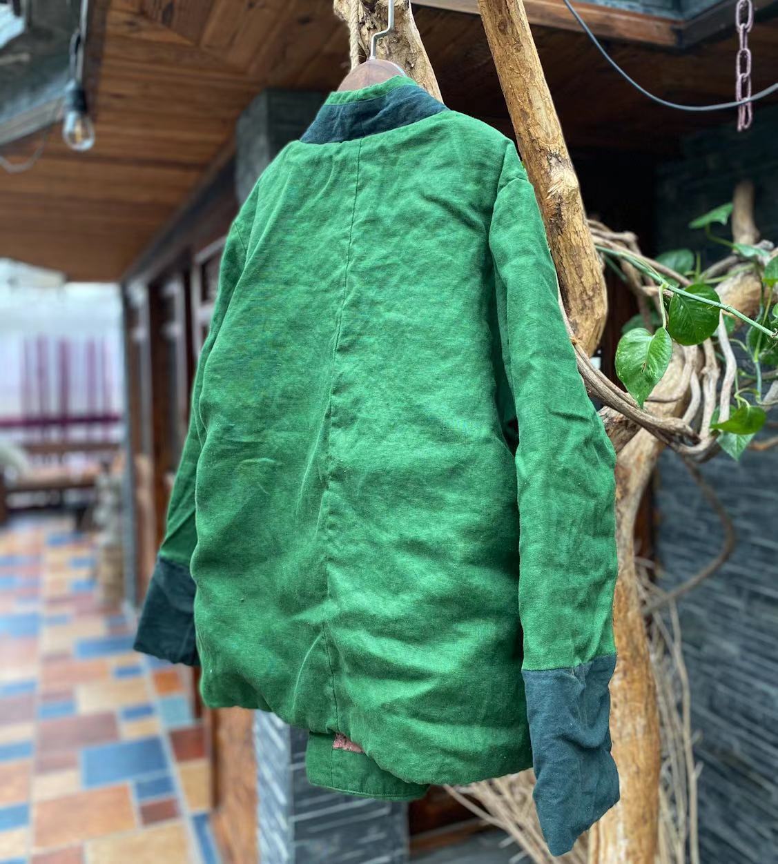 Green Linen Tied Quilted Jacket