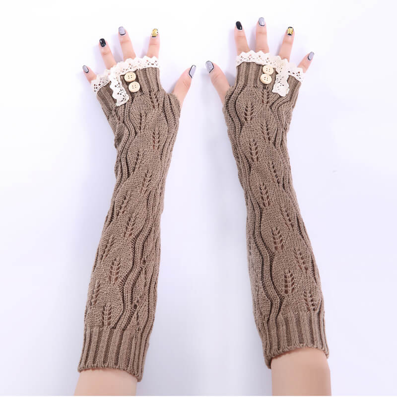 Lace Button Knitted Wool Gloves