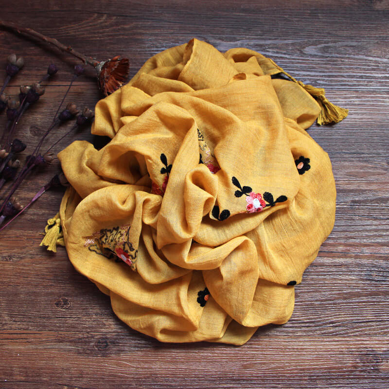 Embroidered Ethnic Silk Scarf Shawl