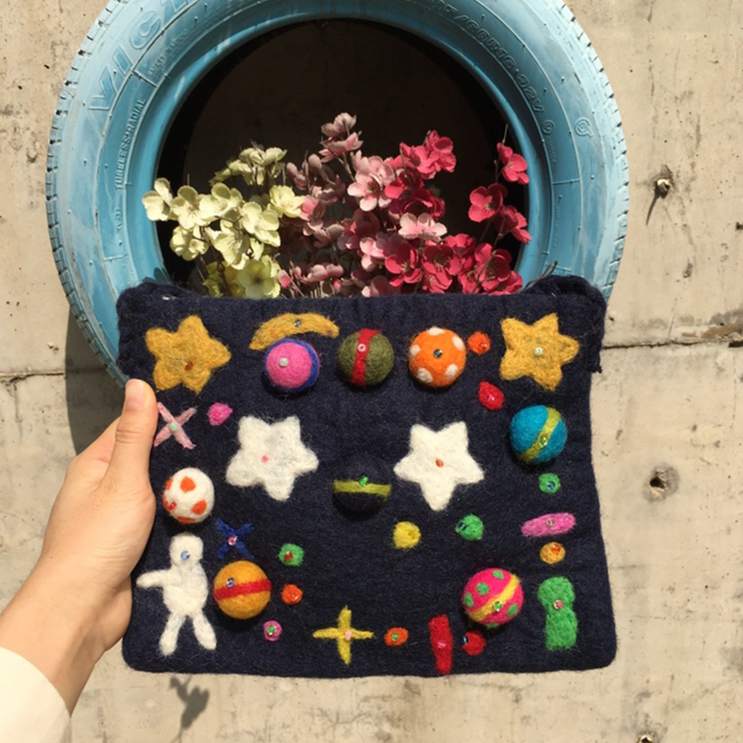 Felt Handmade Beading Starry sky Crossbody Bags